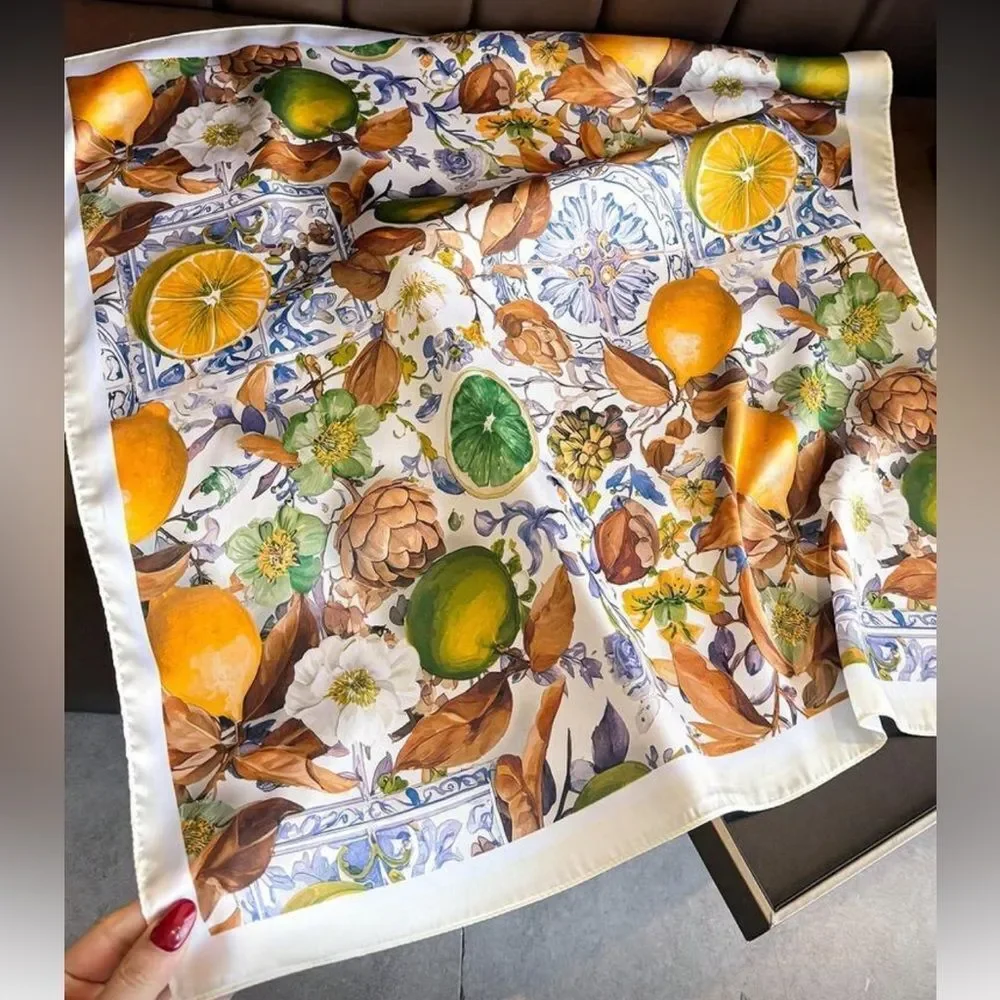 Floral and lemon Print Scarf N1380